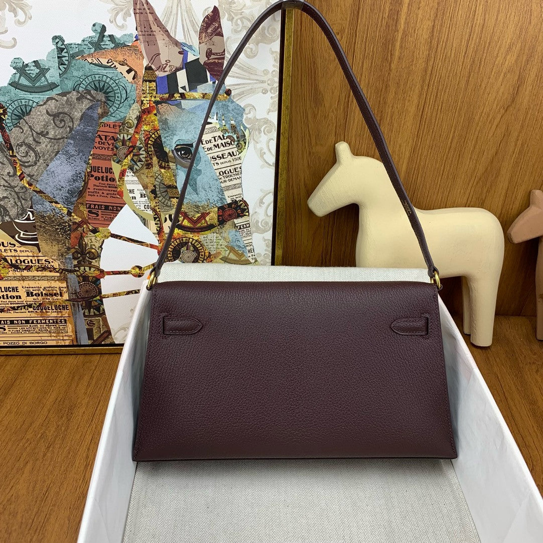 Hermes Kelly Elan bag Sellier Bordeaux Chevre goatsk in Gold hardware