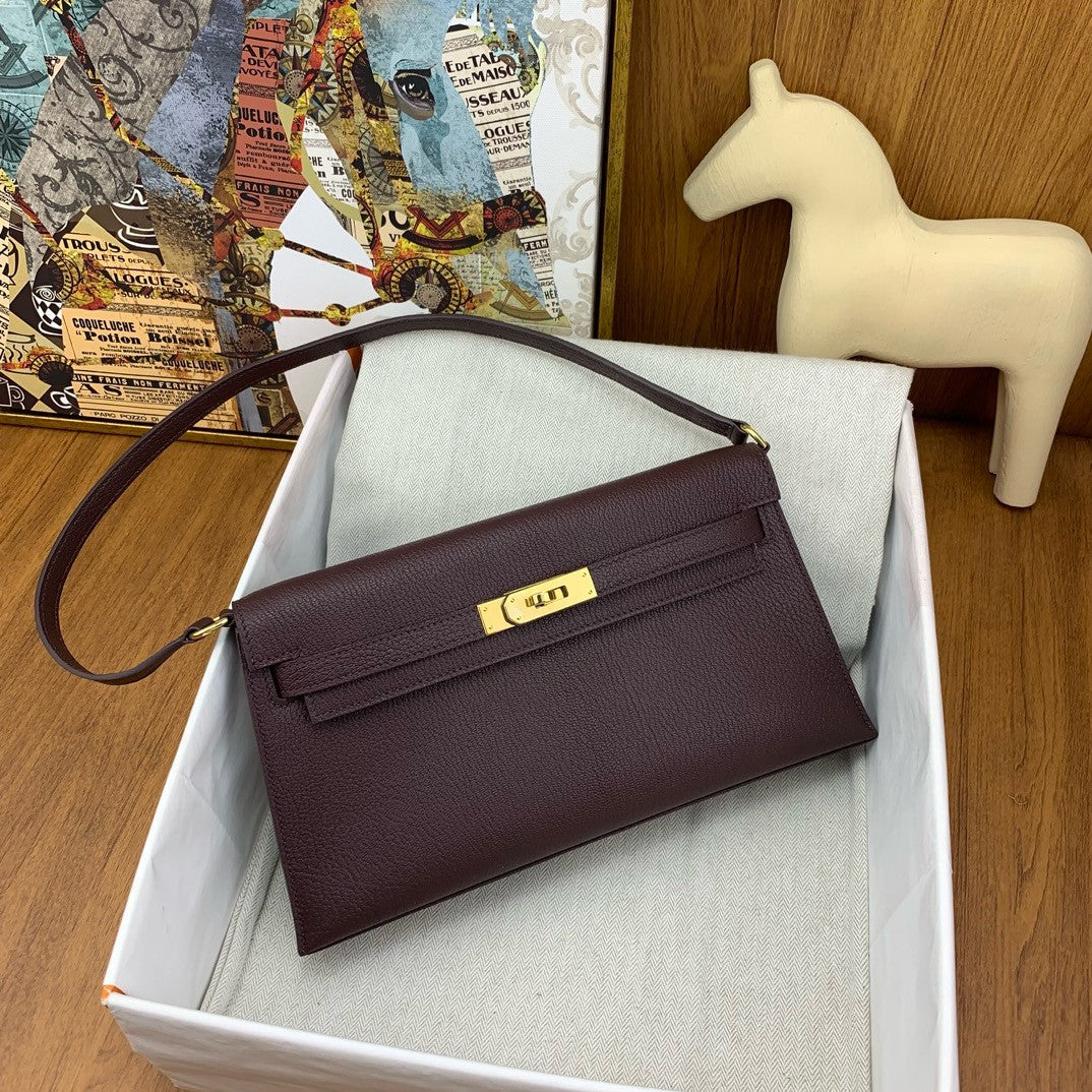 Hermes Kelly Elan bag Sellier Bordeaux Chevre goatsk in Gold hardware