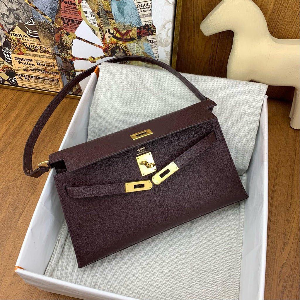 Hermes Kelly Elan bag Sellier Bordeaux Chevre goatsk in Gold hardware