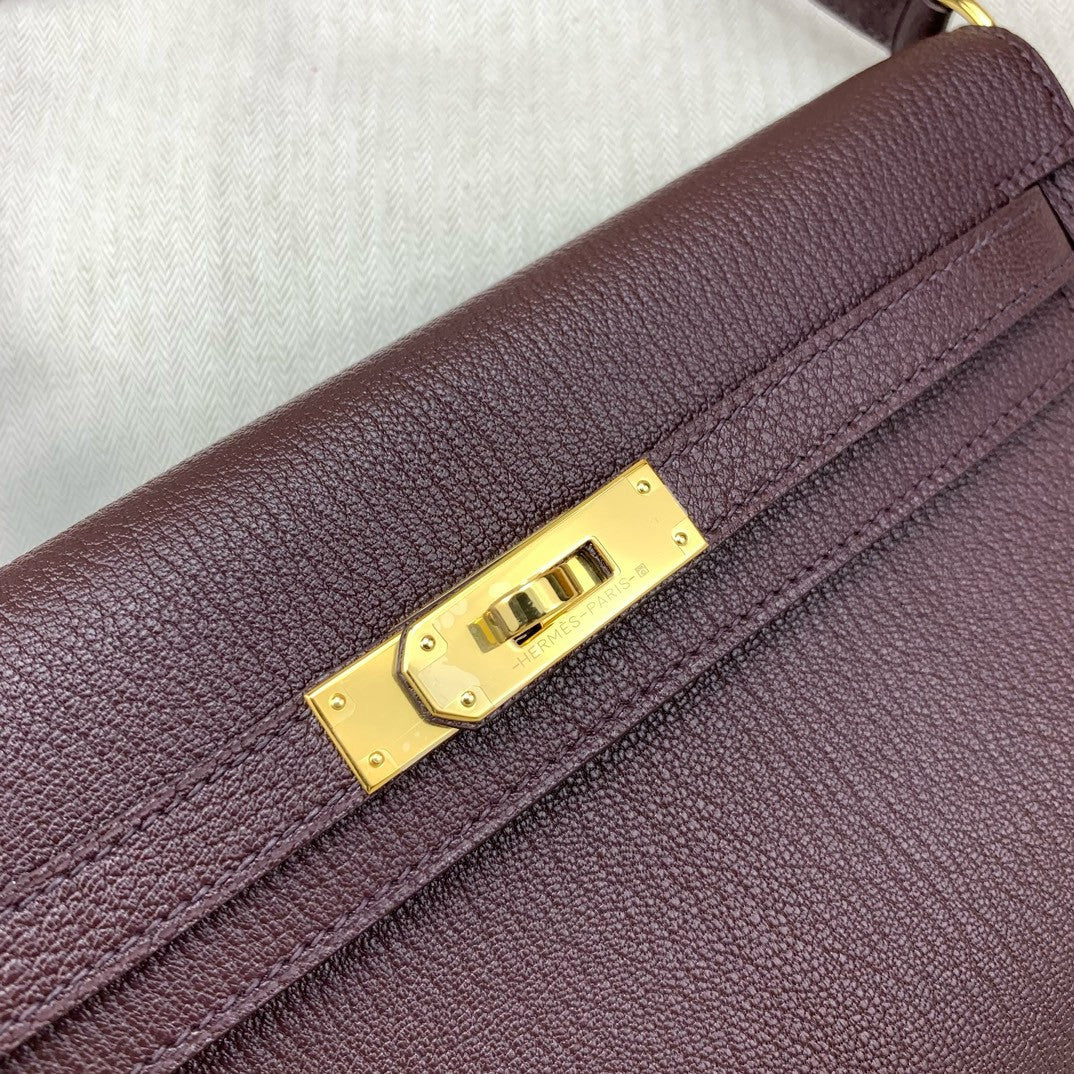 Hermes Kelly Elan bag Sellier Bordeaux Chevre goatsk in Gold hardware