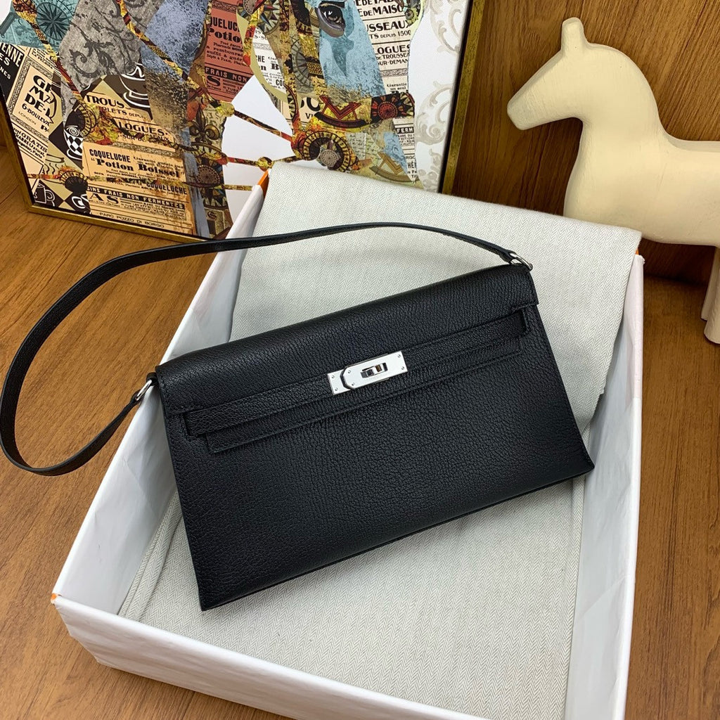 Hermes Kelly Elan bag Sellier Black Chevre goatsk in Palladium hardware