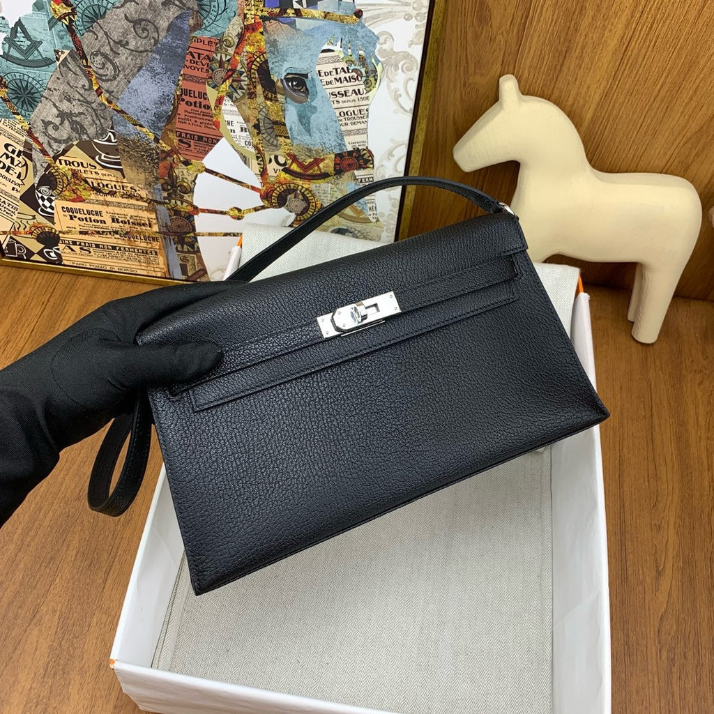 Hermes Kelly Elan bag Sellier Black Chevre goatsk in Palladium hardware