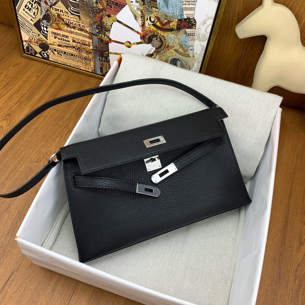 Hermes Kelly Elan bag Sellier Black Chevre goatsk in Palladium hardware