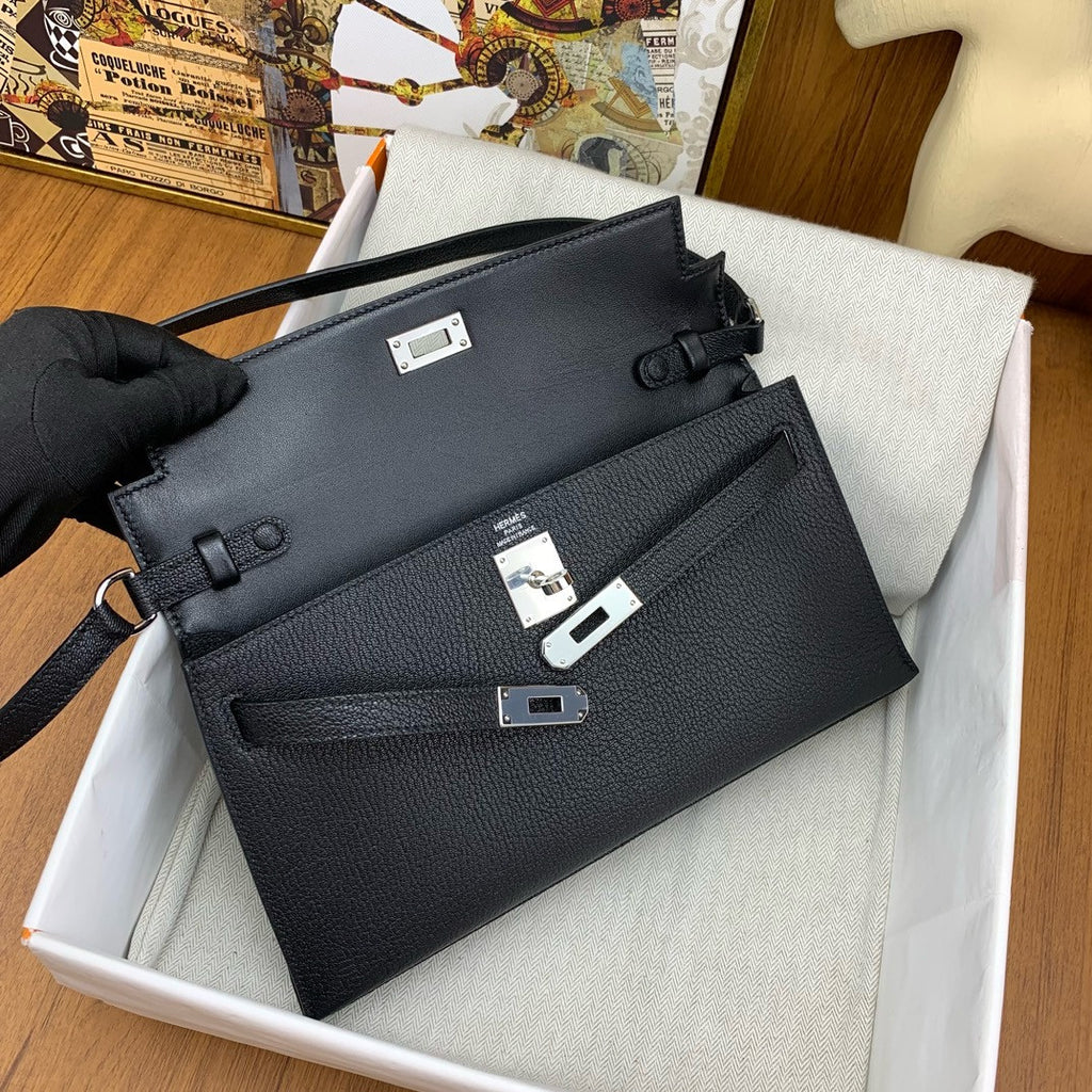 Hermes Kelly Elan bag Sellier Black Chevre goatsk in Palladium hardware