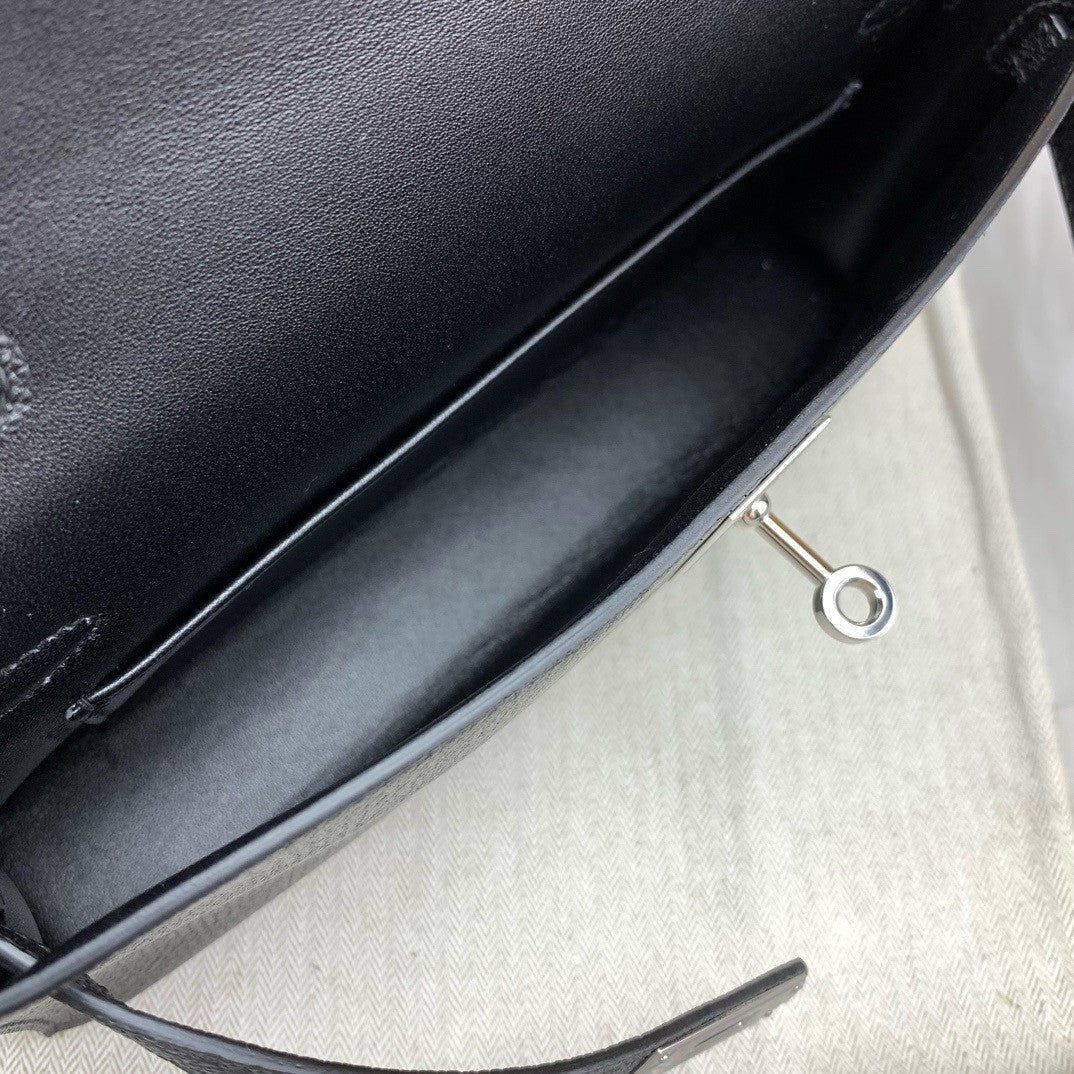 Hermes Kelly Elan bag Sellier Black Chevre goatsk in Palladium hardware