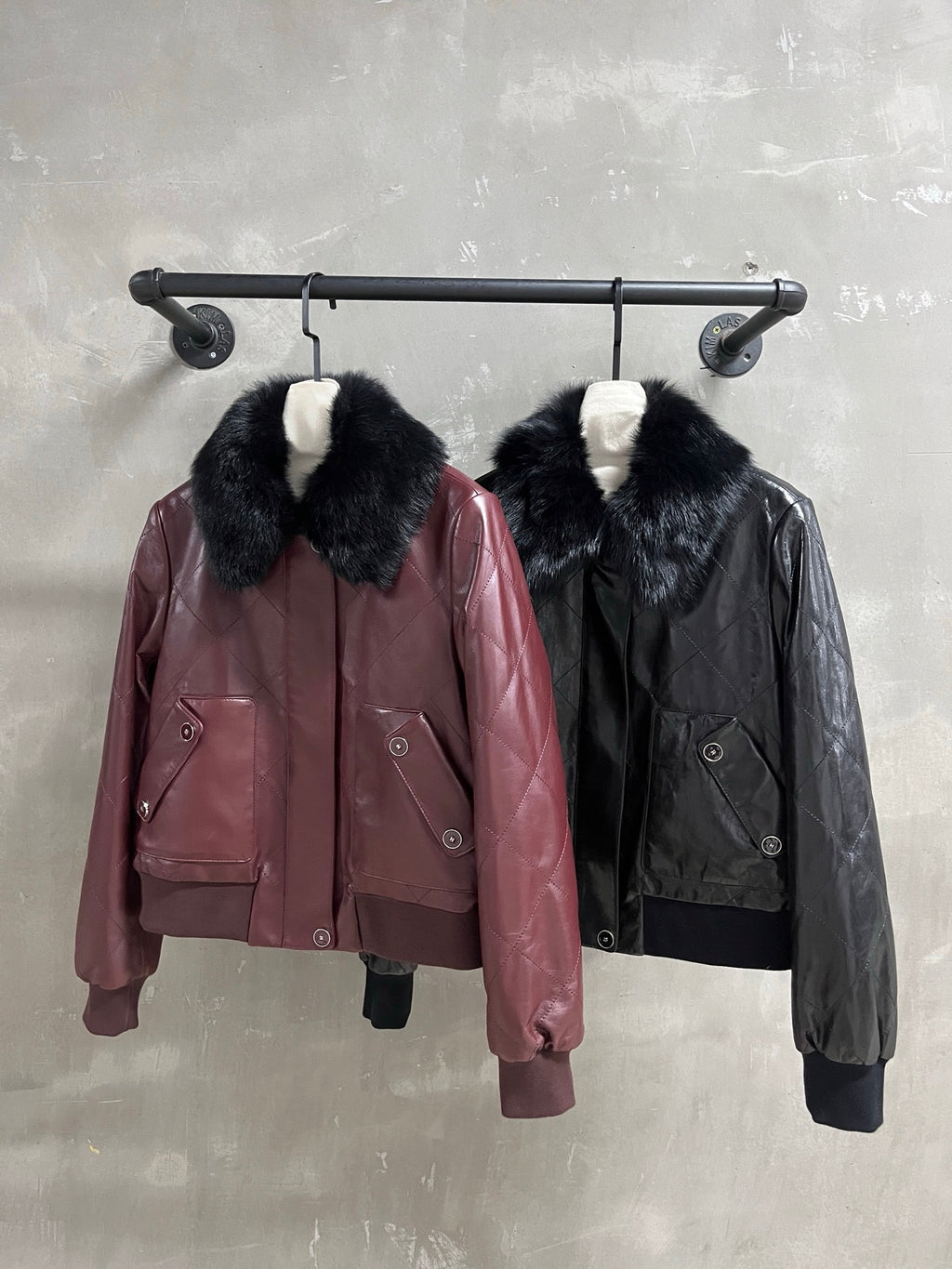Chanel Diamond-Quilted Leather Bomber Jacket in Black and Deep Burgundy