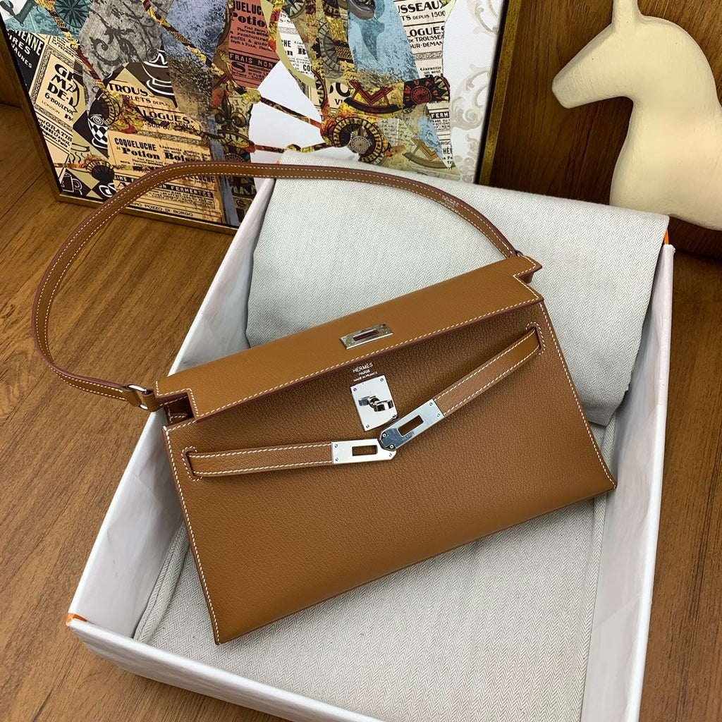 Hermes Kelly Elan bag Sellier Gold Chevre goatsk in Palladium hardware