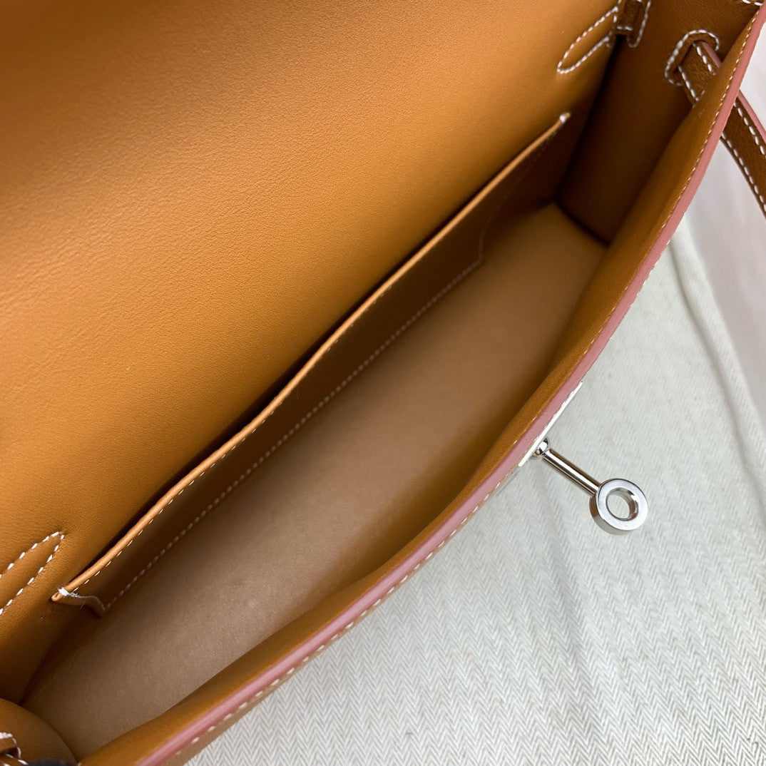 Hermes Kelly Elan bag Sellier Gold Chevre goatsk in Palladium hardware
