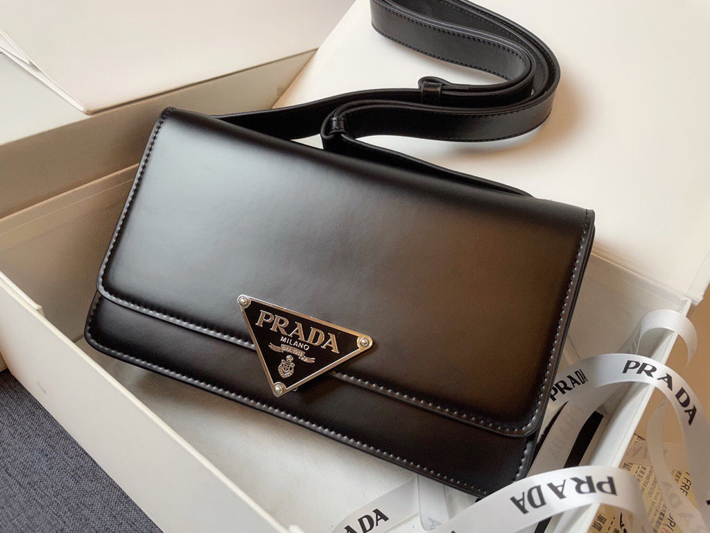 Prada Emblème brushed-leather bag Black