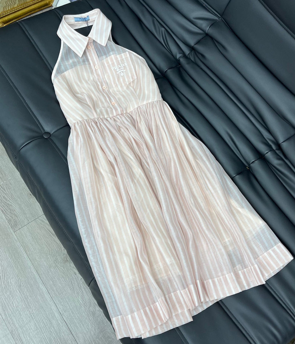 Prada Embroidered striped organza dress