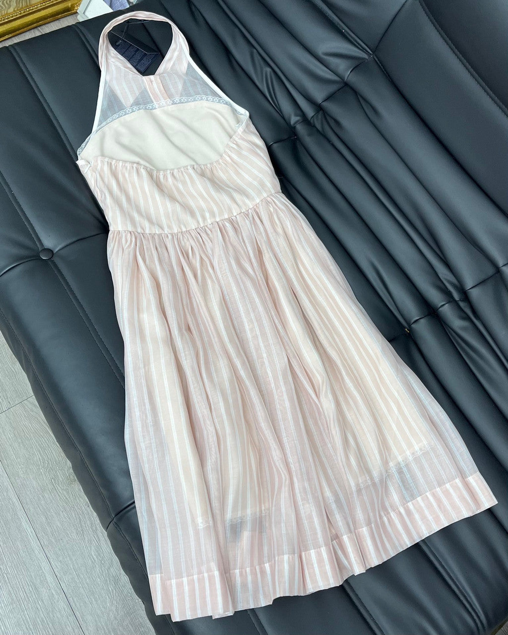 Prada Embroidered striped organza dress