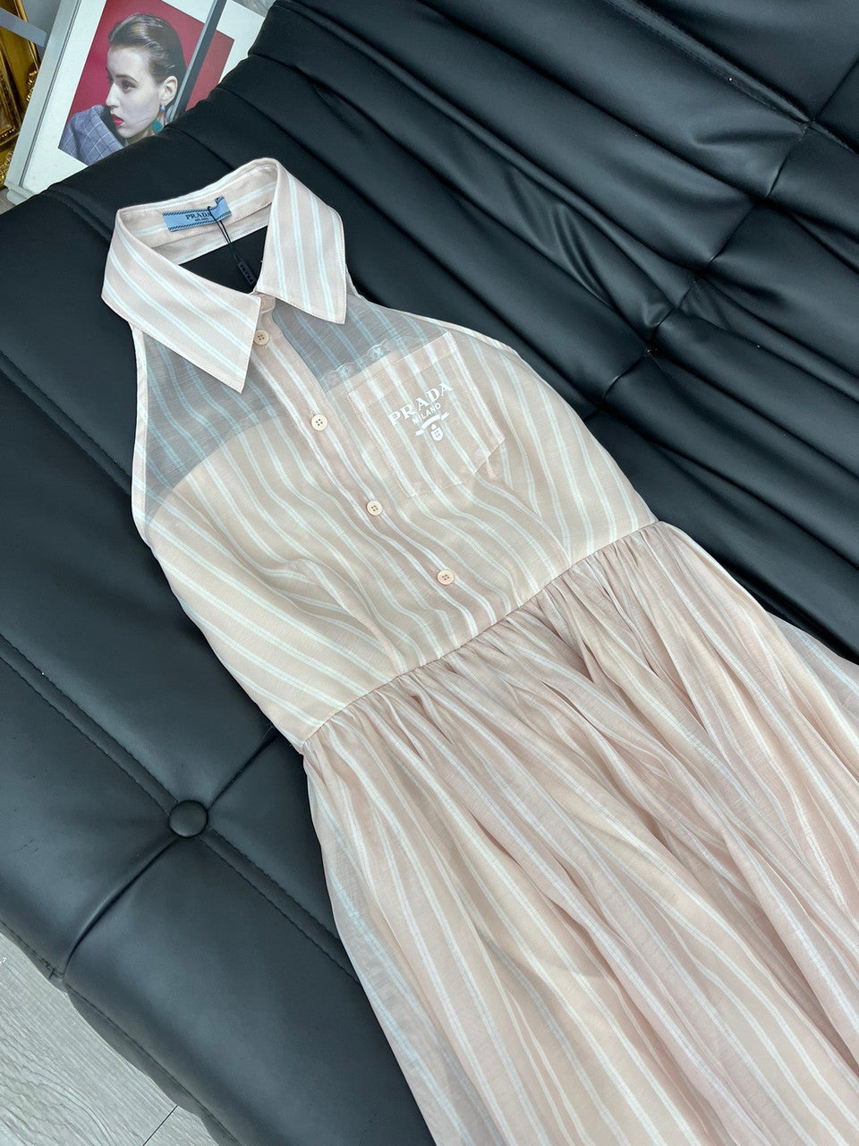 Prada Embroidered striped organza dress
