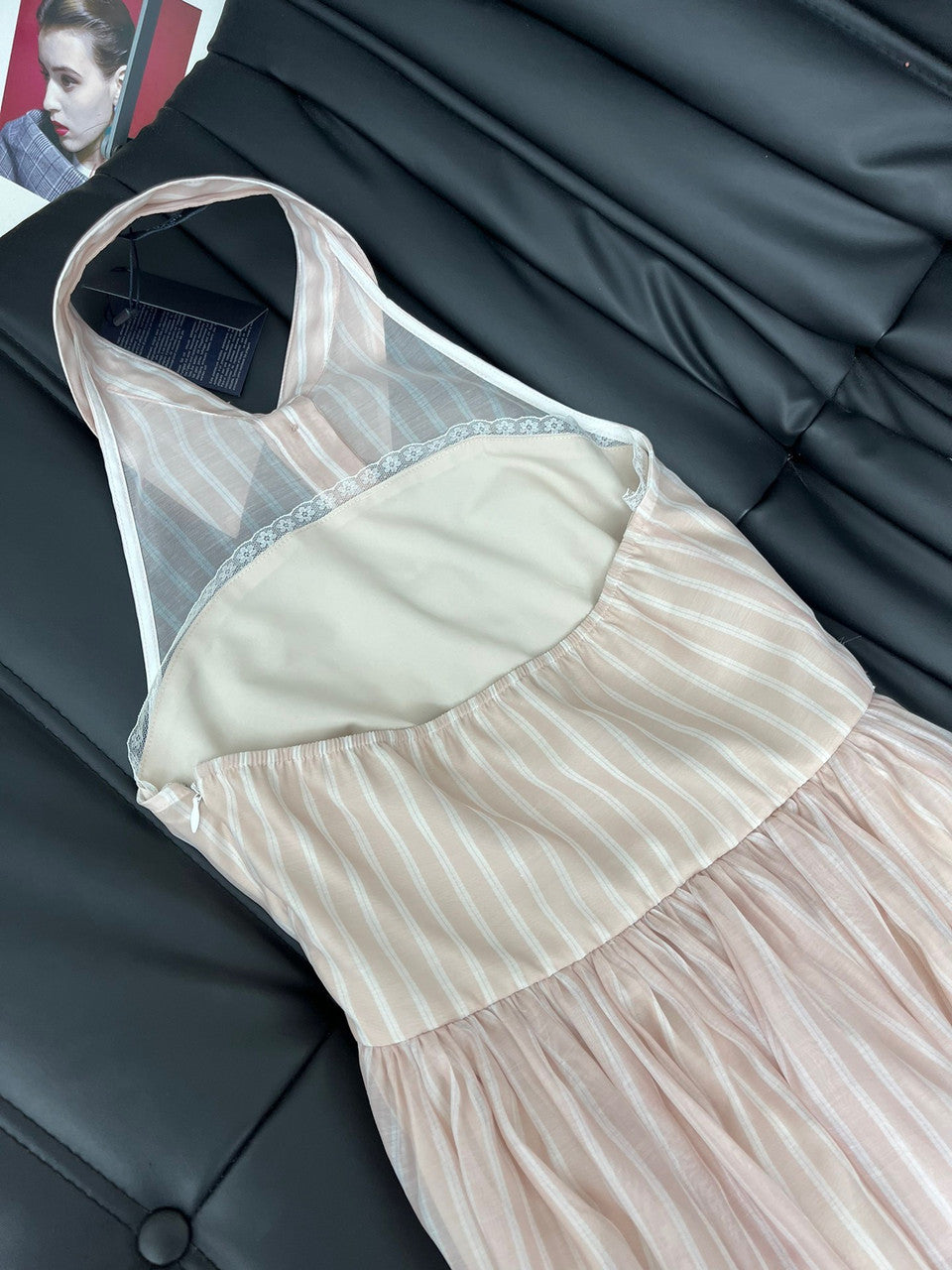 Prada Embroidered striped organza dress