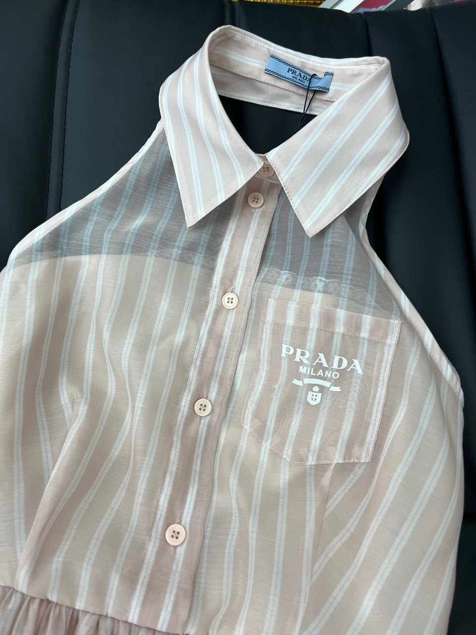 Prada Embroidered striped organza dress