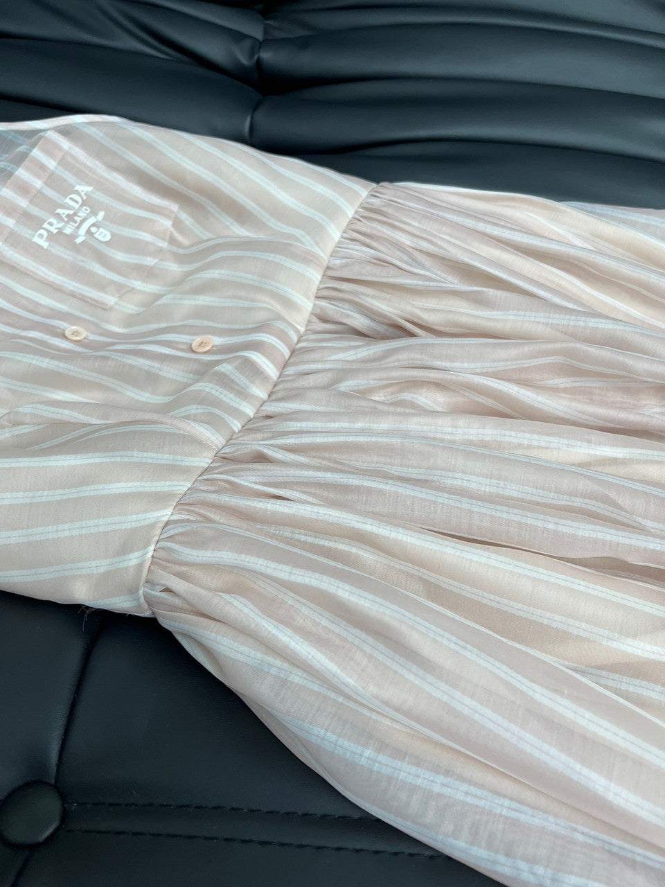 Prada Embroidered striped organza dress