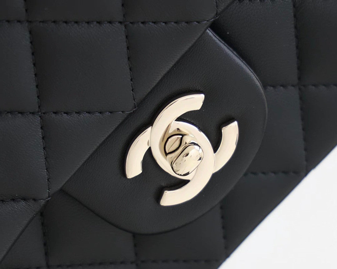 Chanel Top Handle Mini Rectangular Flap Bag with Charm Black Lambskin Gold Hardware
