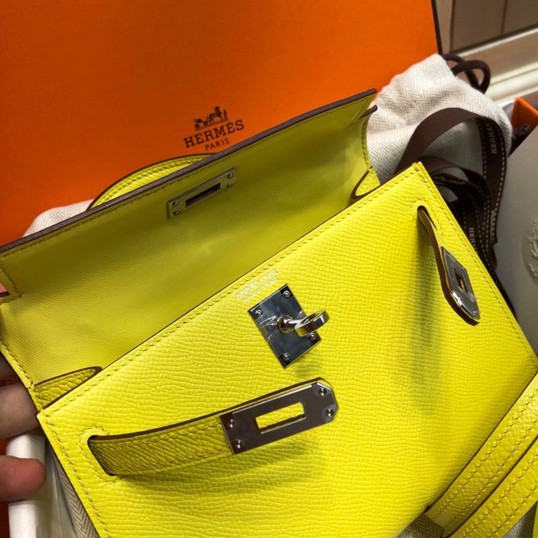 Hermes  C9 Soupre Yellow Mini Kelly II 20 Epsom  Palladium Hardware