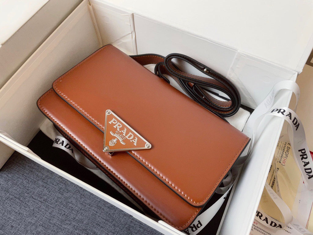 Prada Emblème brushed-leather bag Tabacco