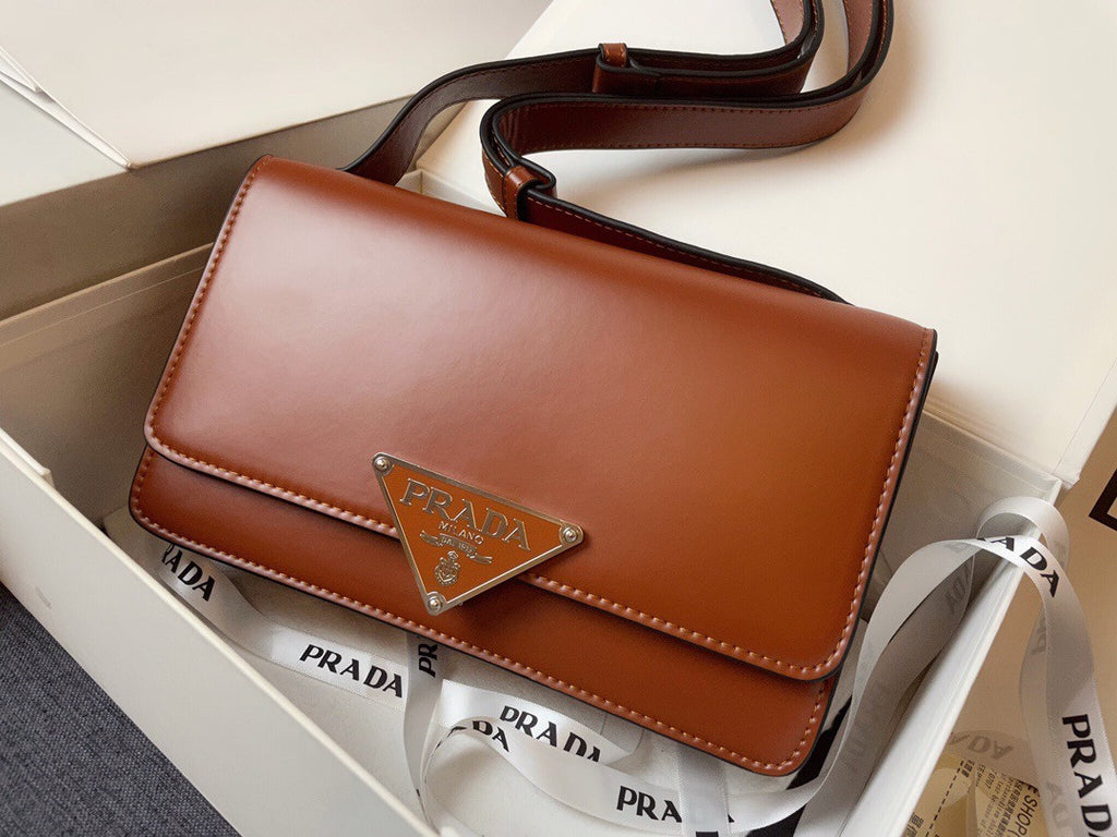 Prada Emblème brushed-leather bag Tabacco