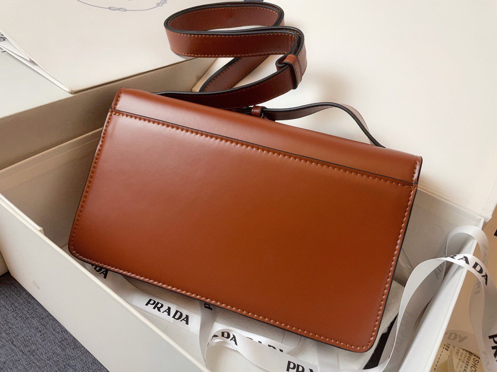 Prada Emblème brushed-leather bag Tabacco