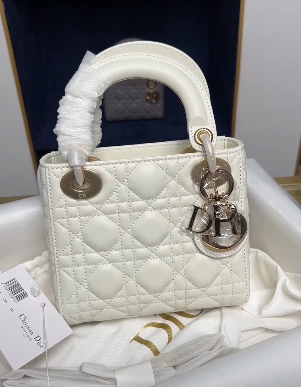 Christian Dior Mini Lady Dior Bag White Saddle Cannage Lambskin 2024