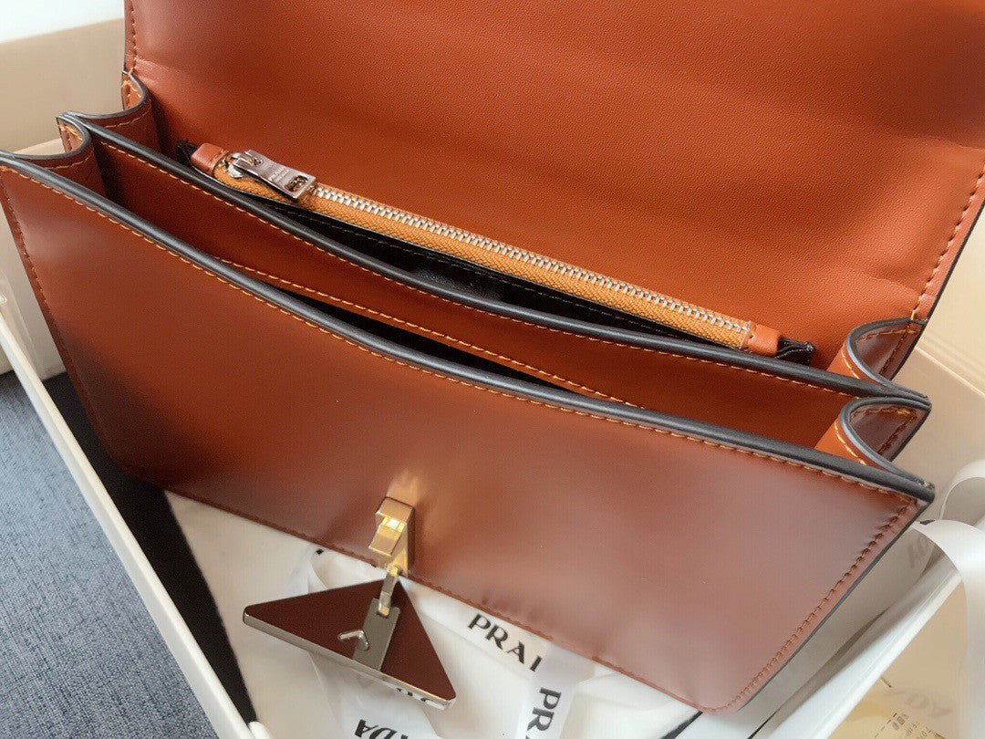 Prada Emblème brushed-leather bag Tabacco