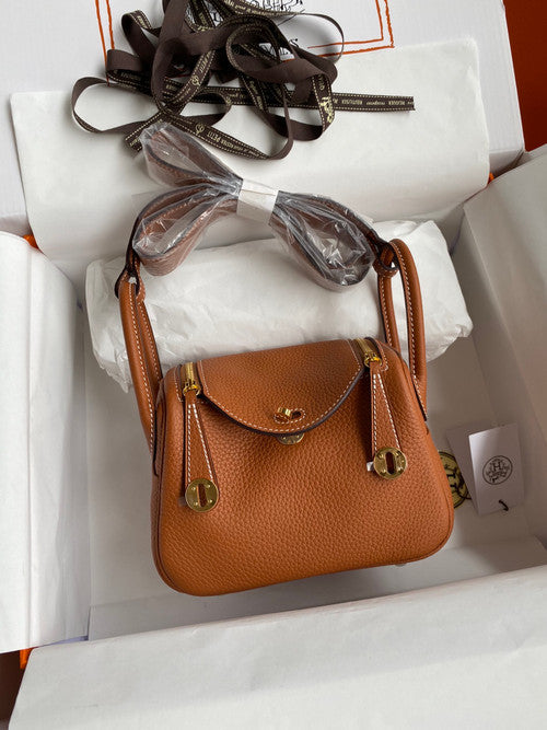 Hermes Mini Lindy 20cm Bag Gold Togo Leather Gold Hardware