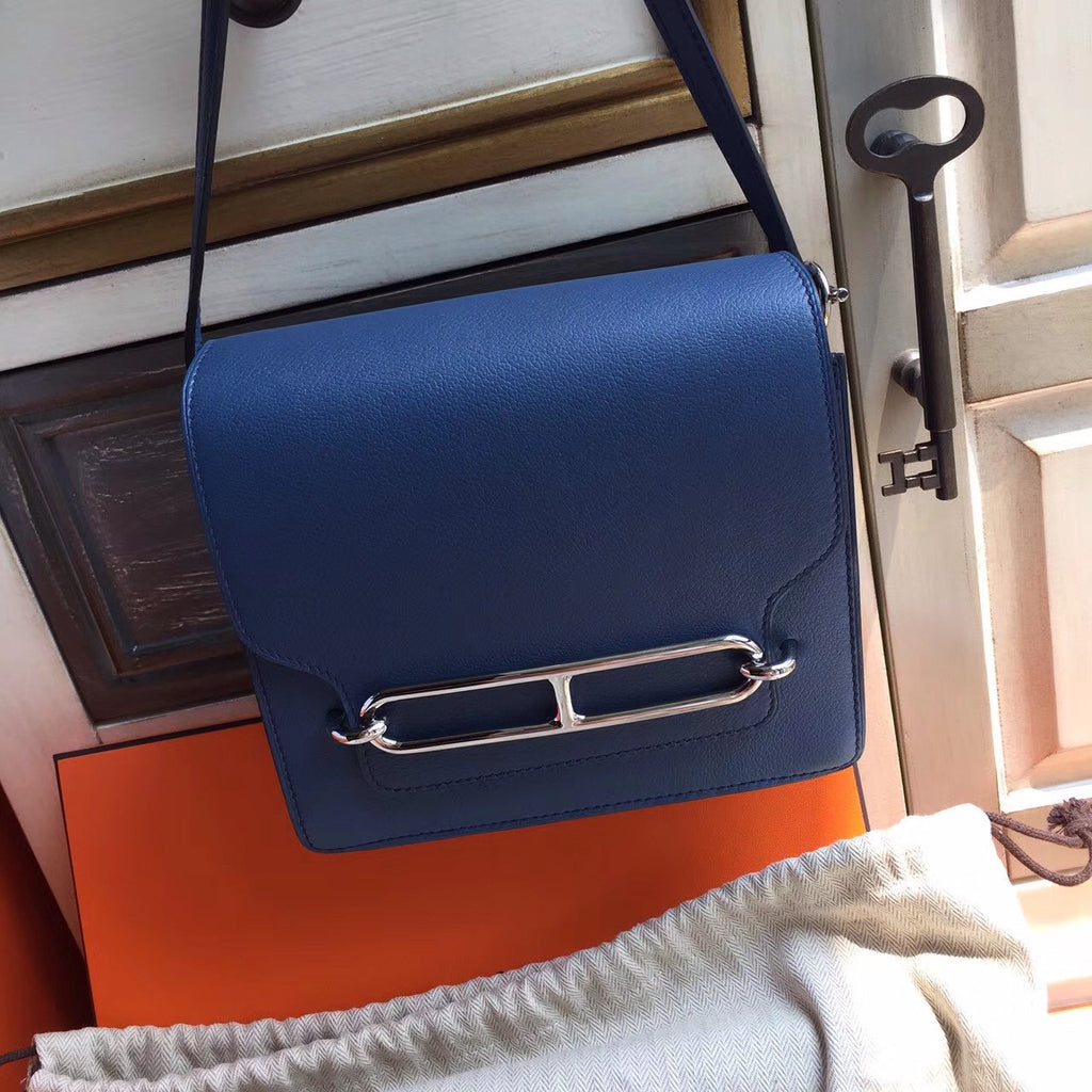 Hermes R2 Blue Agate Evercolor Calfskin Mini Roulis Bag(New Color)
