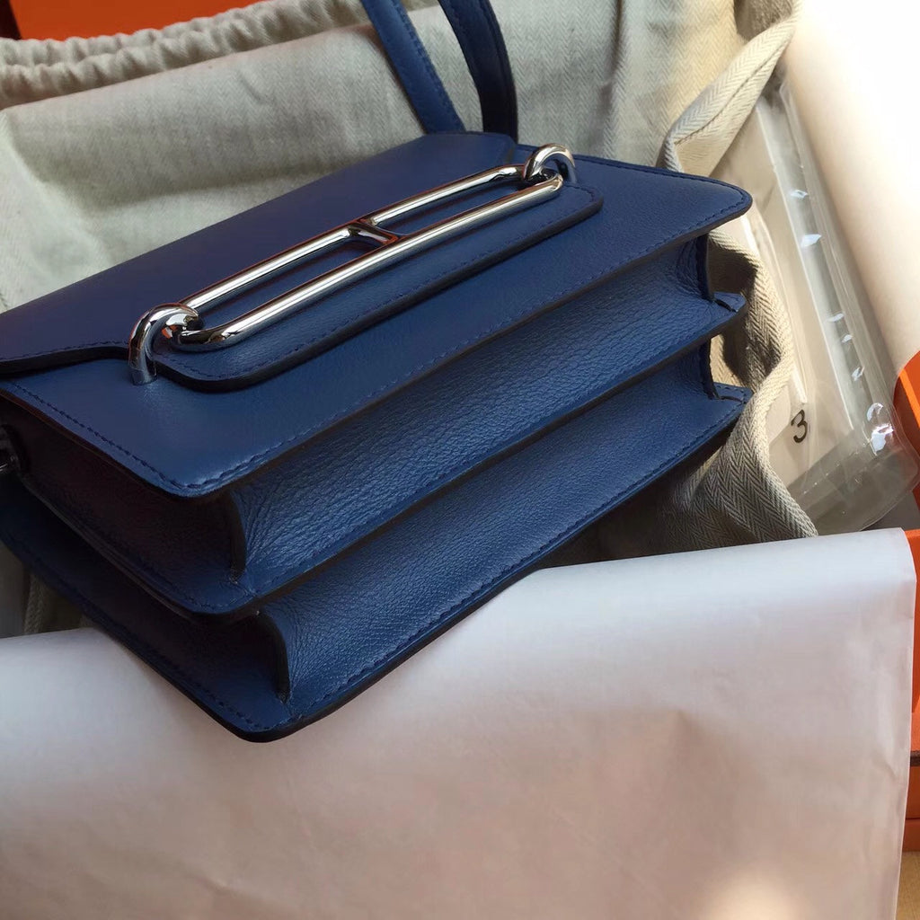 Hermes R2 Blue Agate Evercolor Calfskin Mini Roulis Bag(New Color)