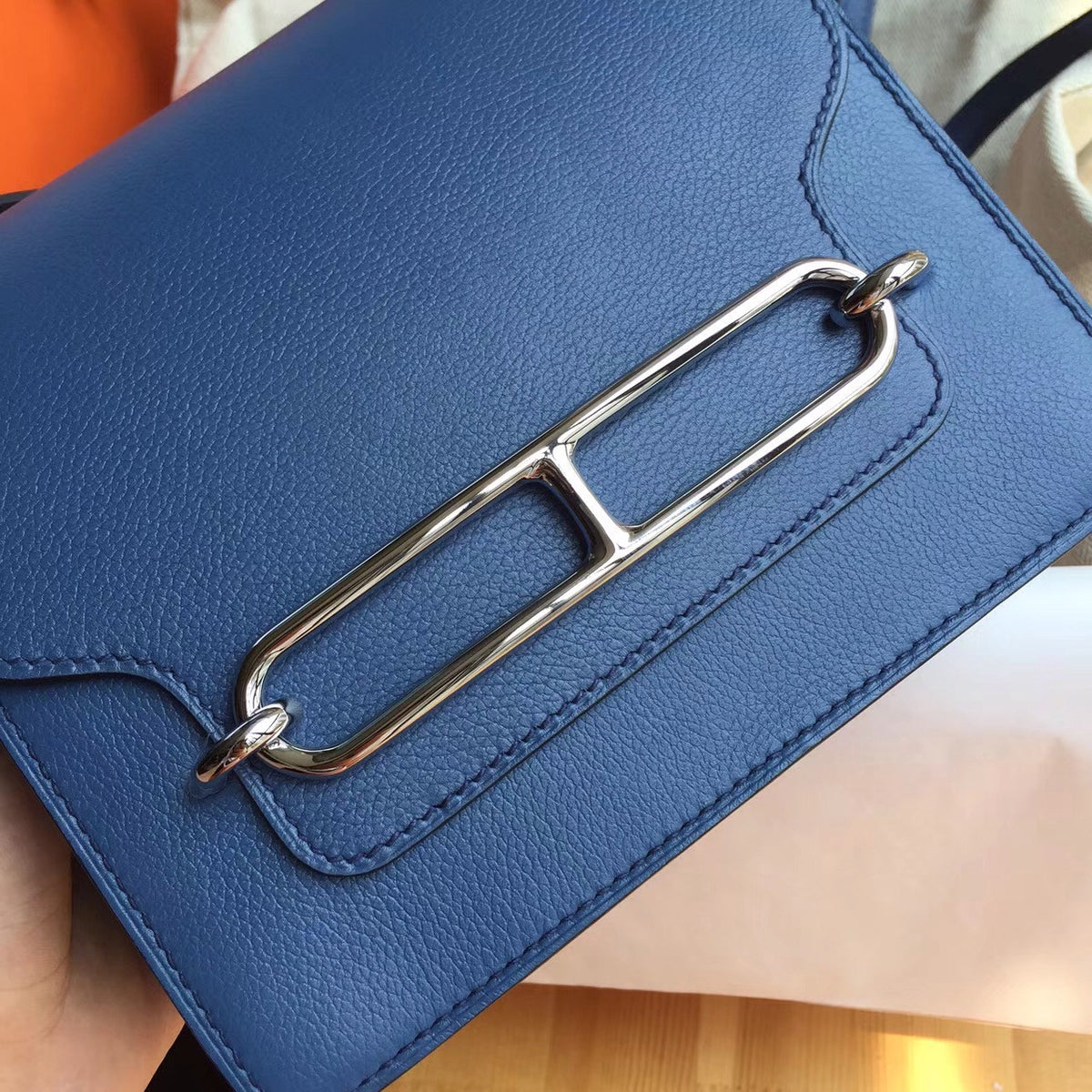 Hermes R2 Blue Agate Evercolor Calfskin Mini Roulis Bag(New Color)