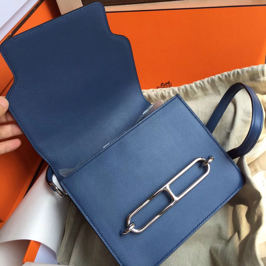 Hermes R2 Blue Agate Evercolor Calfskin Mini Roulis Bag(New Color)