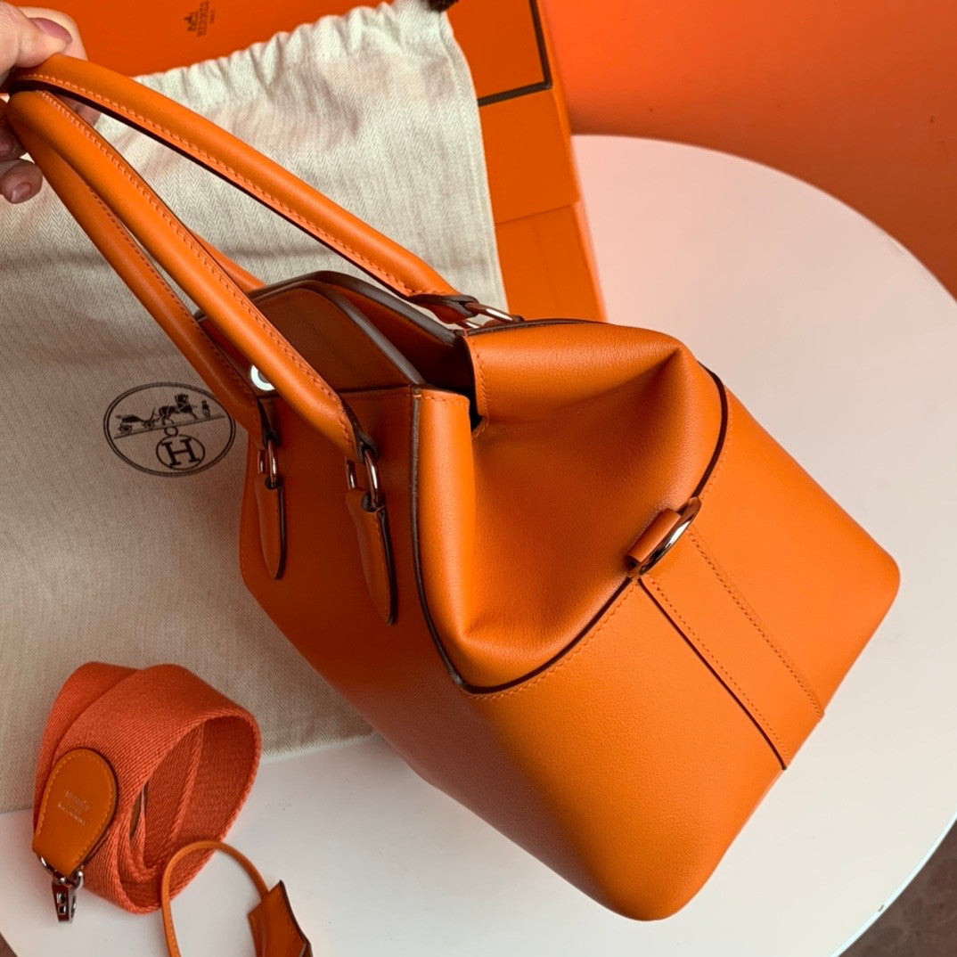 Hermes 20cm Toolbox Bag Orange Swift Calf Leather