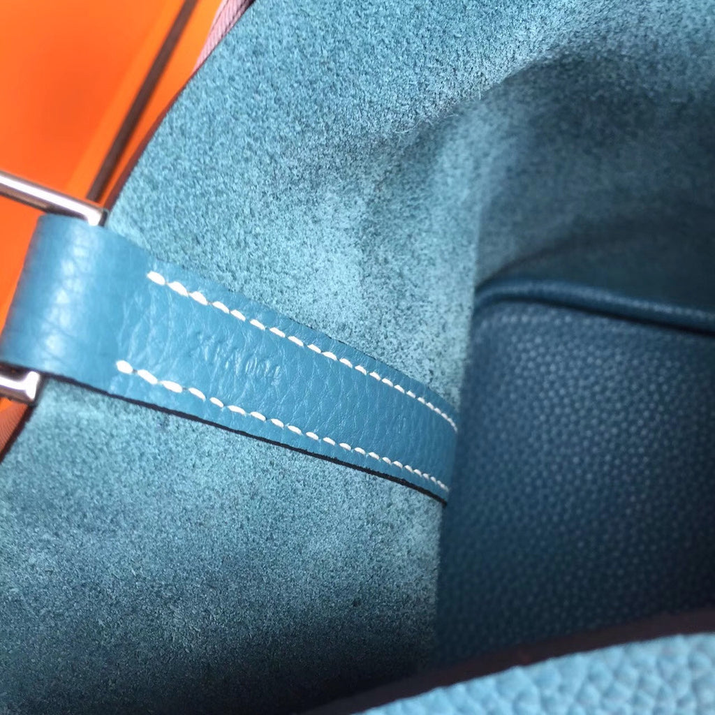 Hermes 75 Blue Jean Picotin Lock 18 Togo Leather Bag