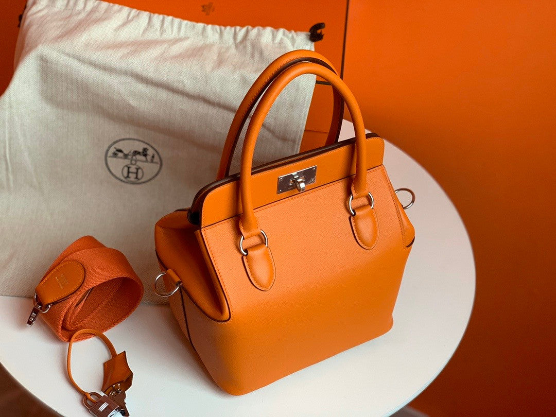 Hermes 20cm Toolbox Bag Orange Swift Calf Leather