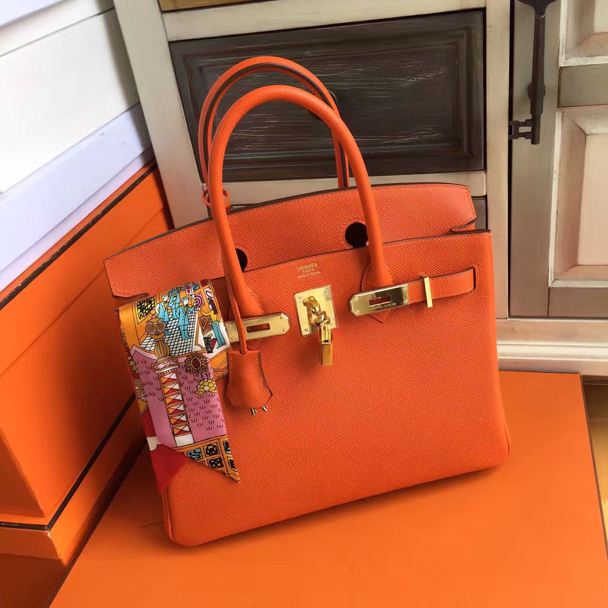 Hermes Orange Birkin Bag 30cm Epsom Gold Hardware