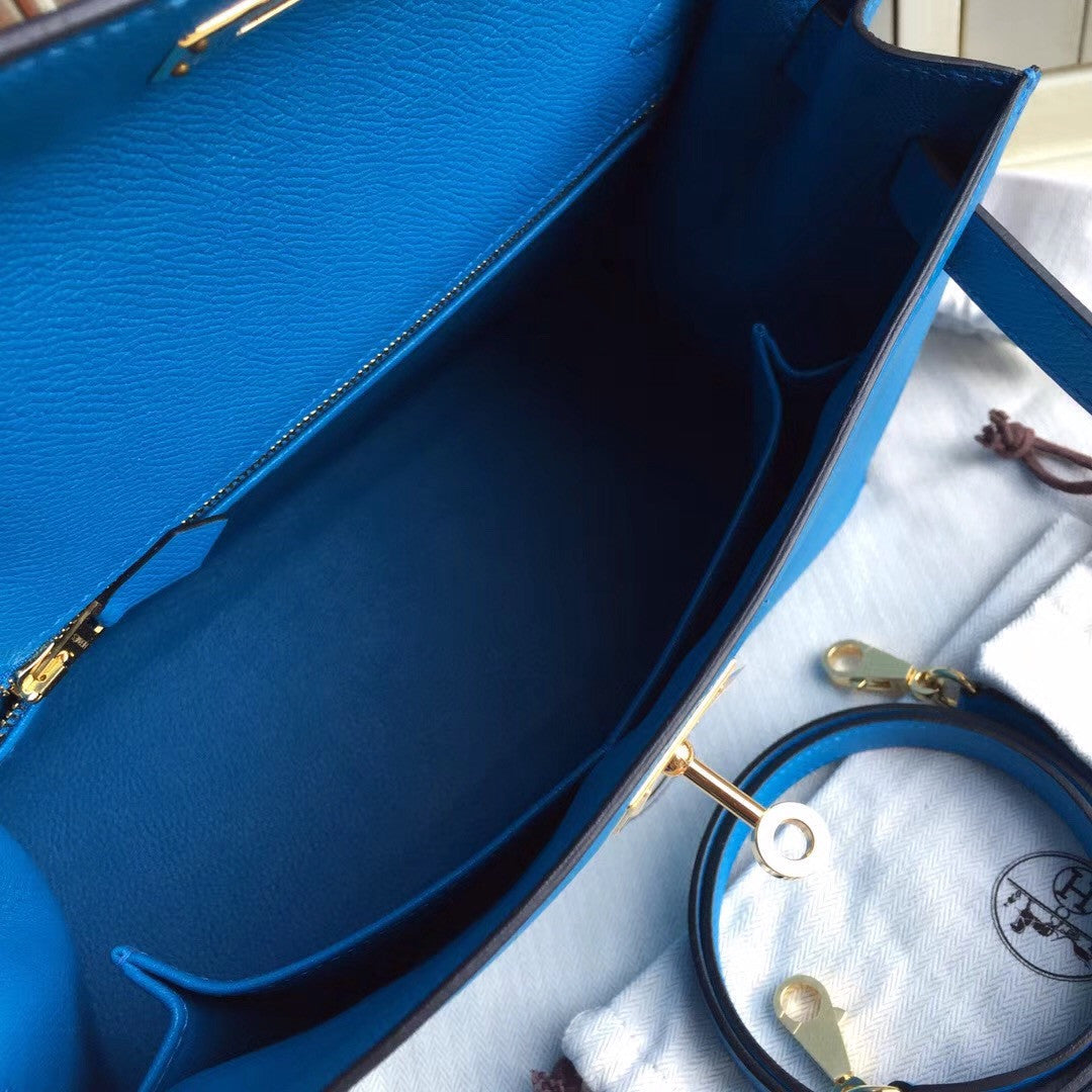 Hermes B3 Bleu Zanzibar Kelly 28 cm Epsom Palladium Hardware