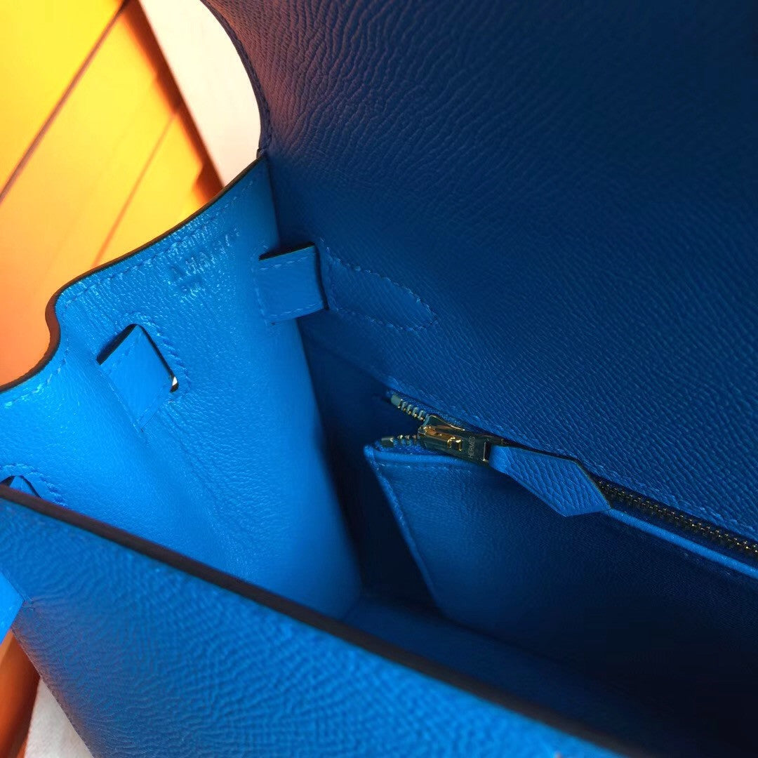Hermes B3 Bleu Zanzibar Kelly 28 cm Epsom Palladium Hardware