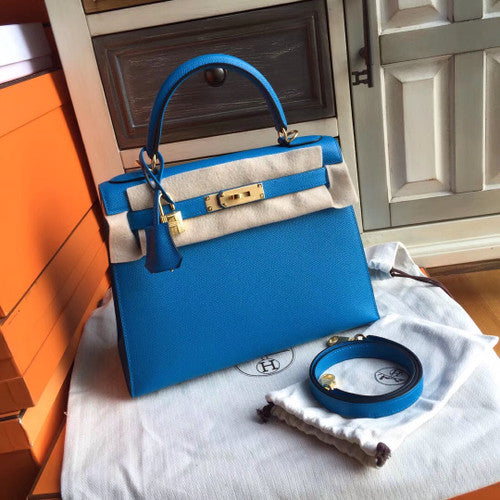 Hermes B3 Bleu Zanzibar Kelly 28 cm Epsom Palladium Hardware