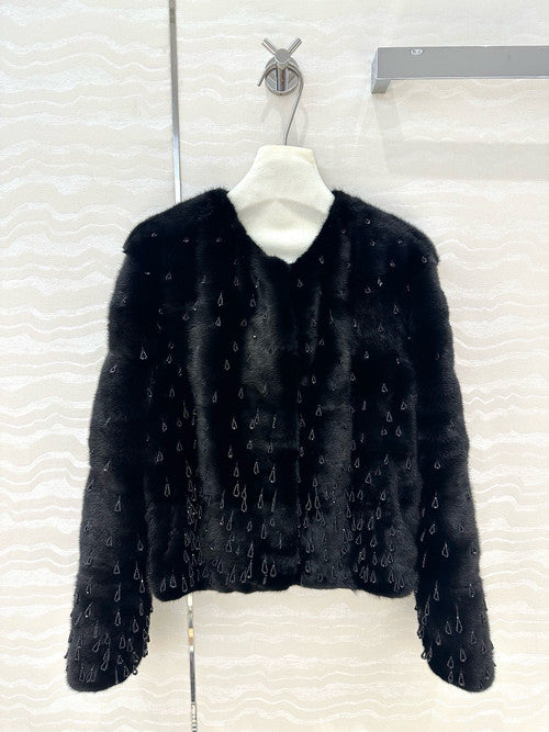 Christian Dior Haut Couture Rare Kopenhagen Black Baby Mink Coat with Swarovski Crystal