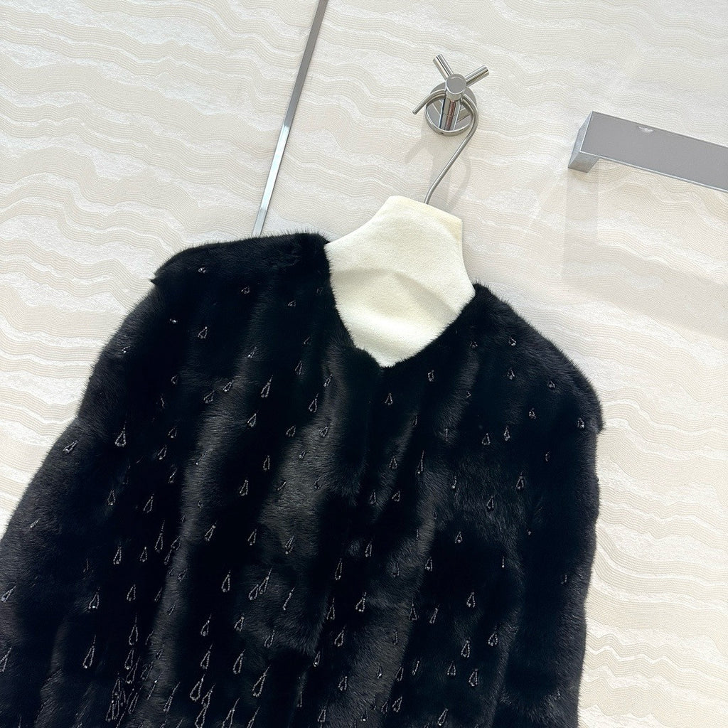 Christian Dior Haut Couture Rare Kopenhagen Black Baby Mink Coat with Swarovski Crystal