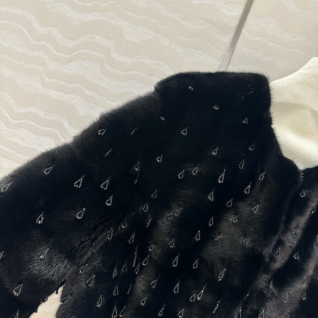 Christian Dior Haut Couture Rare Kopenhagen Black Baby Mink Coat with Swarovski Crystal