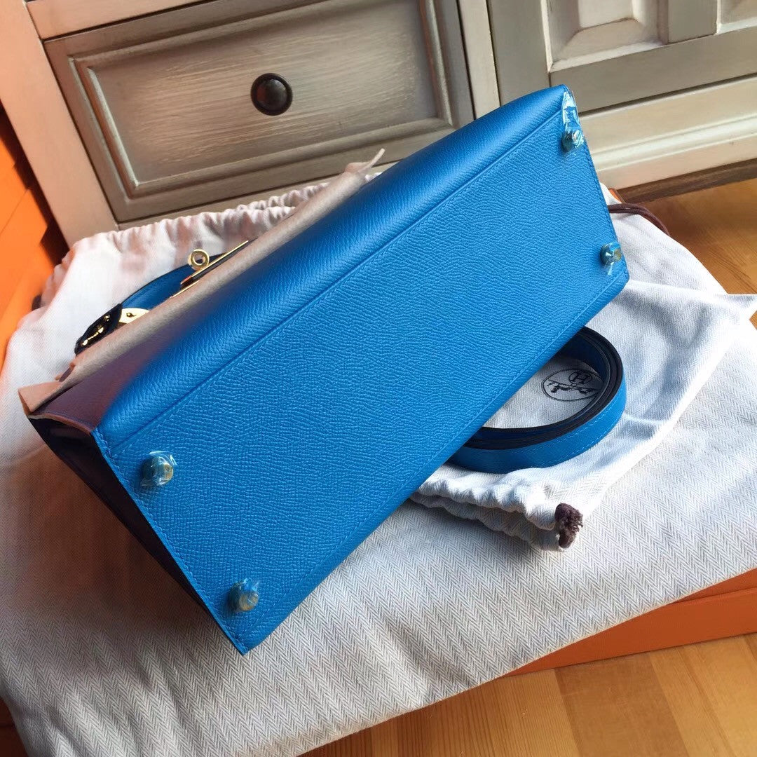 Hermes B3 Bleu Zanzibar Kelly 28 cm Epsom Palladium Hardware
