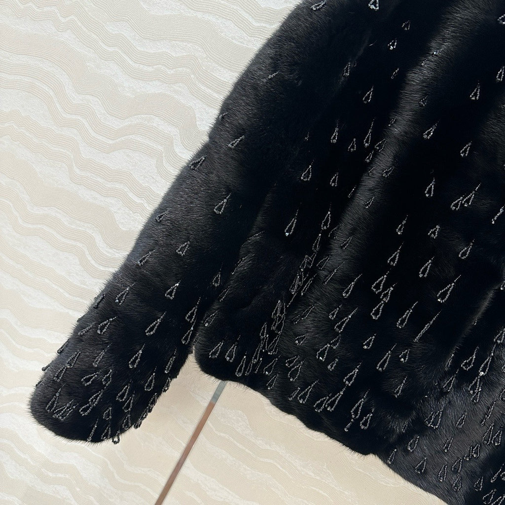 Christian Dior Haut Couture Rare Kopenhagen Black Baby Mink Coat with Swarovski Crystal