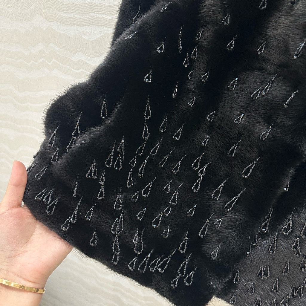 Christian Dior Haut Couture Rare Kopenhagen Black Baby Mink Coat with Swarovski Crystal