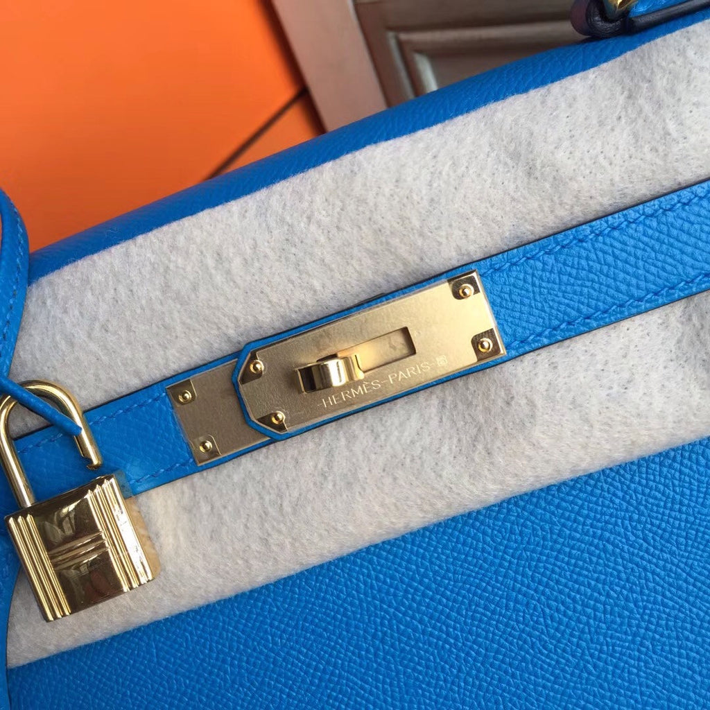 Hermes B3 Bleu Zanzibar Kelly 28 cm Epsom Palladium Hardware