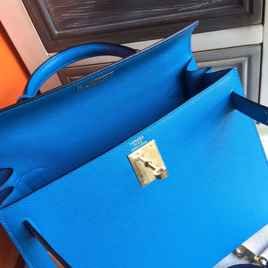 Hermes B3 Bleu Zanzibar Kelly 28 cm Epsom Palladium Hardware