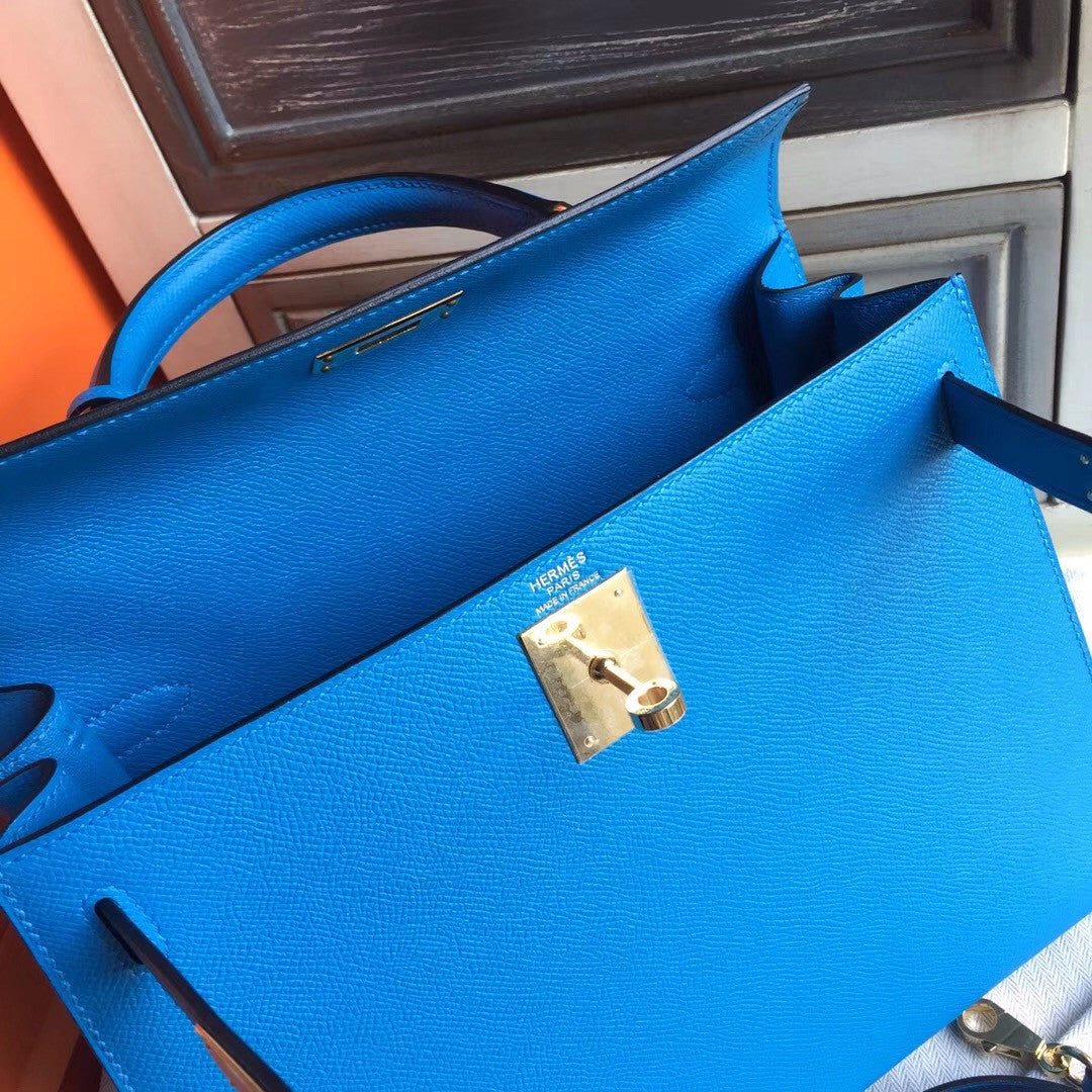 Hermes B3 Bleu Zanzibar Kelly 28 cm Epsom Palladium Hardware