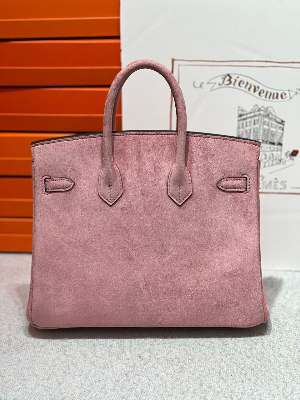 Hermes Birkin 25 Doblis Bag Pink Suede Gold Hardware Hermes