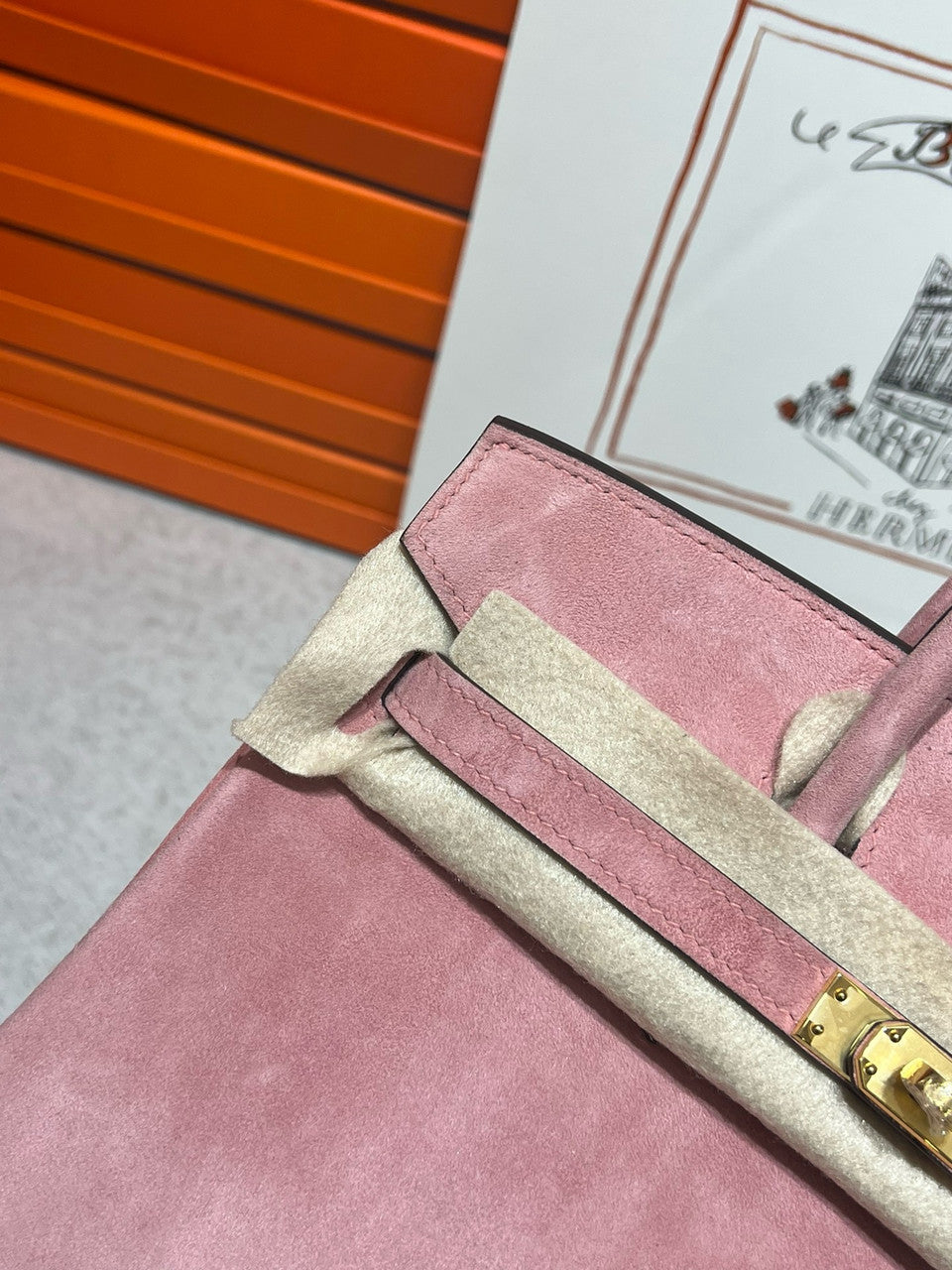 Hermes Birkin 25 Doblis Bag Pink Suede Gold Hardware Hermes