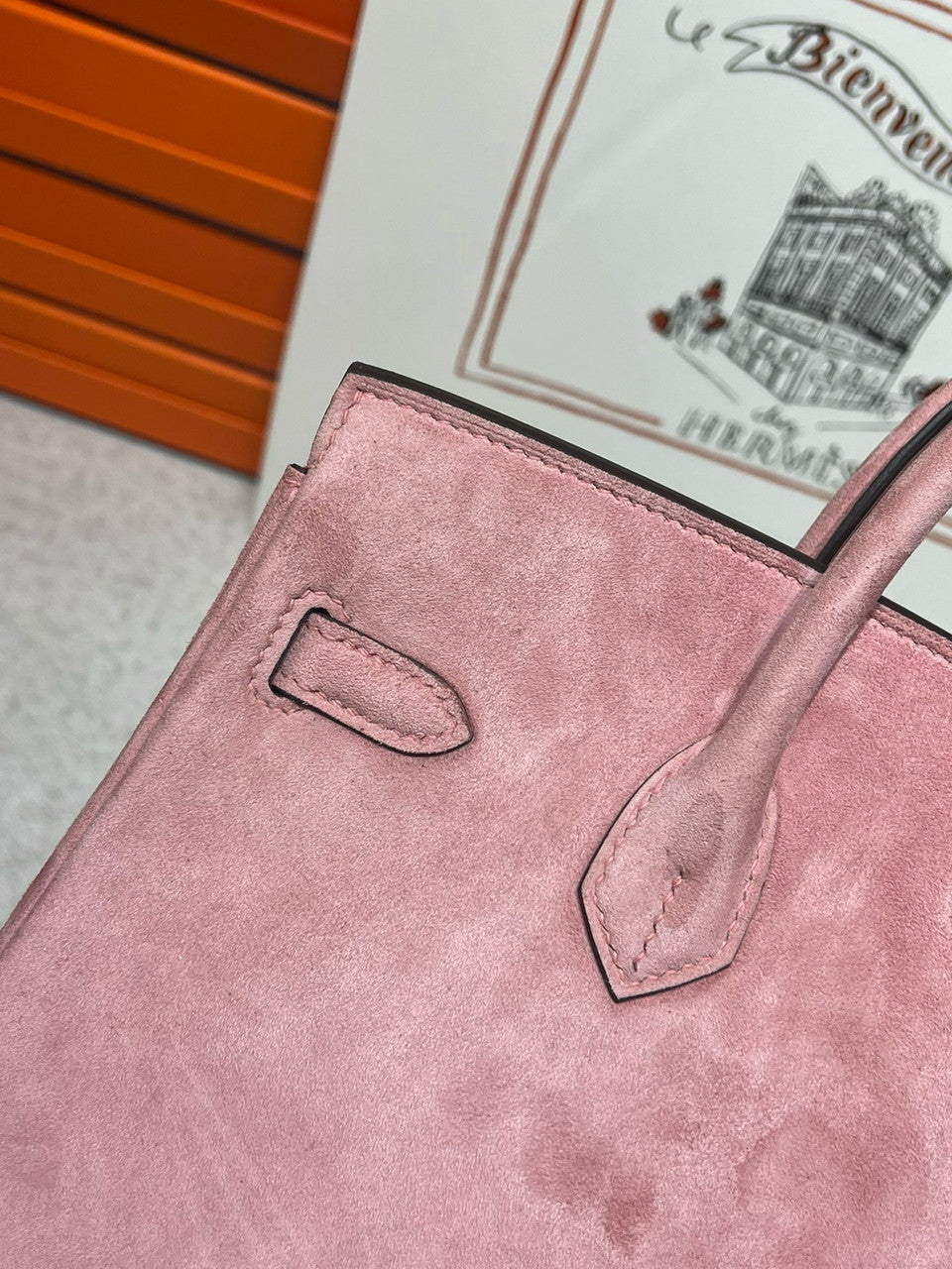 Hermes Birkin 25 Doblis Bag Pink Suede Gold Hardware Hermes